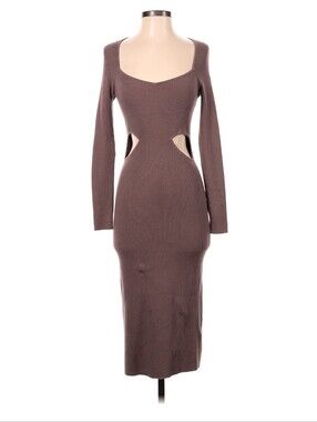 Cutout Ribbed Midi Dress in Taupe - Women